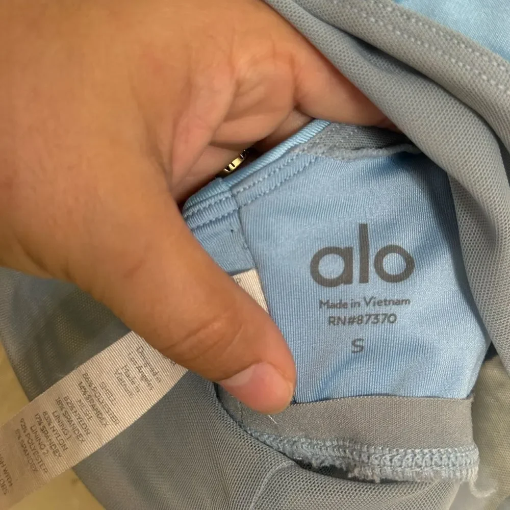 ALO YOGA | BLUE SKIES Lavish Longline Scoop-Neck Bralette SPORTS BRA SIZE SMALL